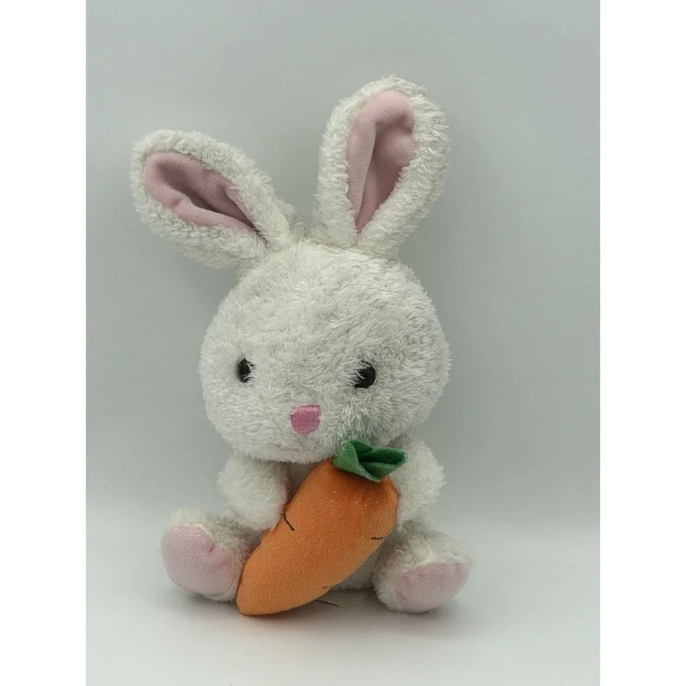 Hug Fun White Bunny Rabbit Plush Holding Carrot 10 Inch Easter Stuffed Spring
